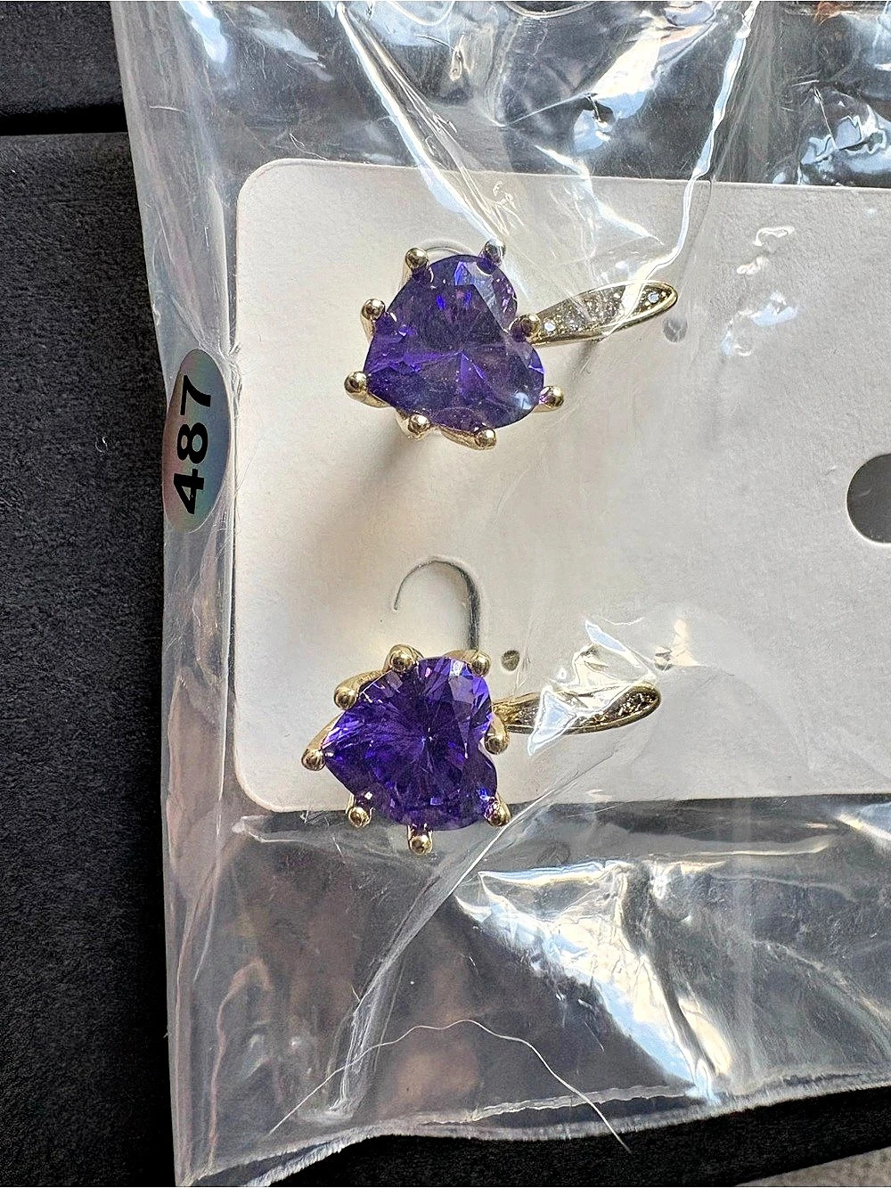 Purple Heart 18K Gold Layered Earrings with AAA CZ Stones NWT